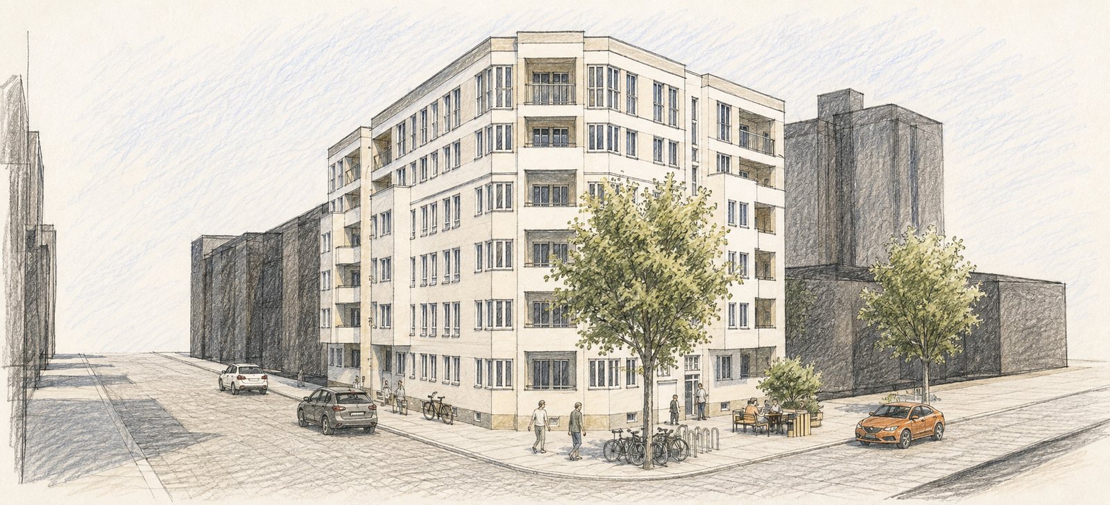 Aufstockung Mehrfamilienhaus, Berlin-Wedding – Zeichnung