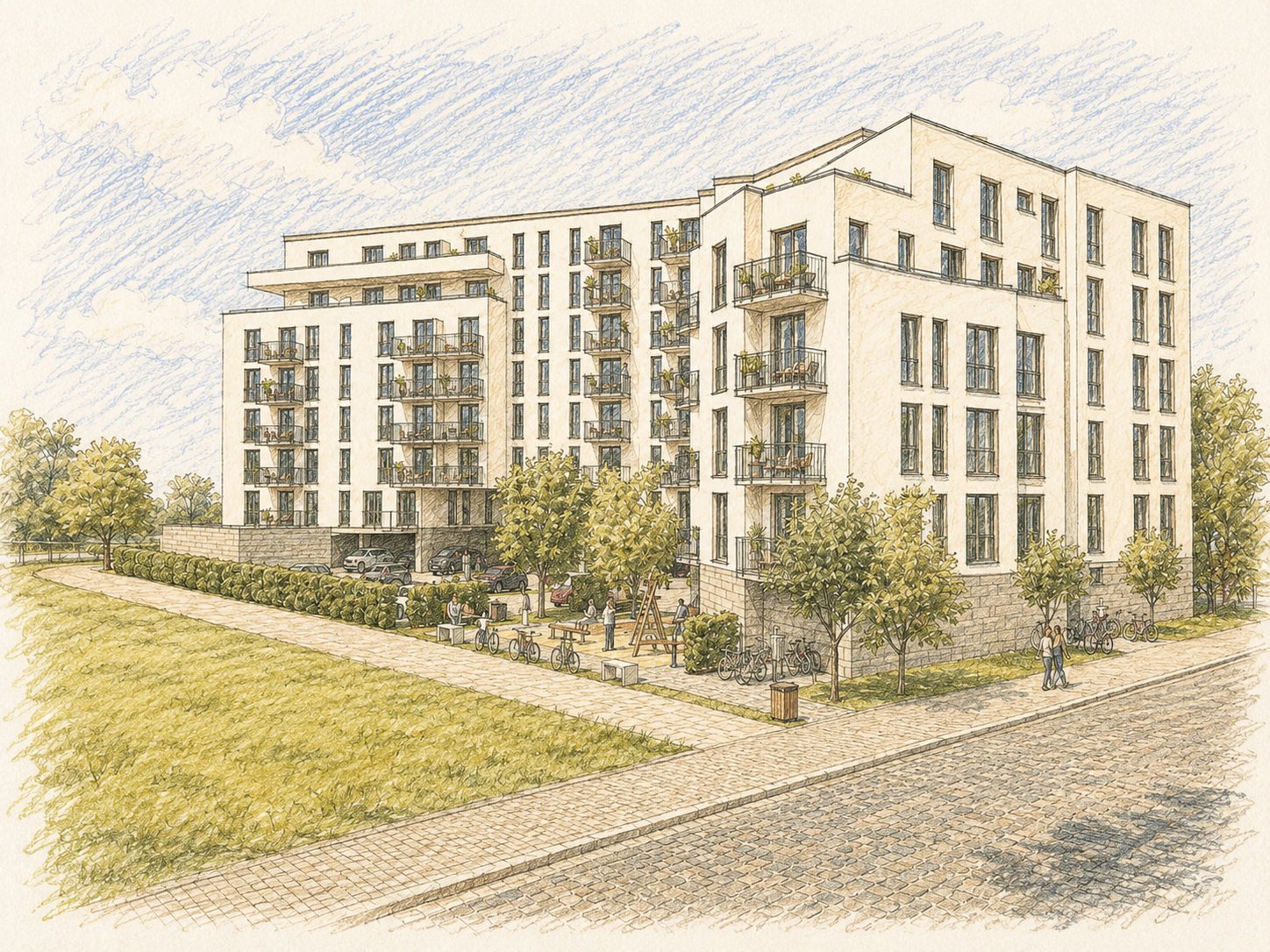 Neubau Mehrfamilienhaus in Berlin – Zeichnung